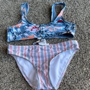 Roxy Floral and Striped Bikini Set size 10 girls